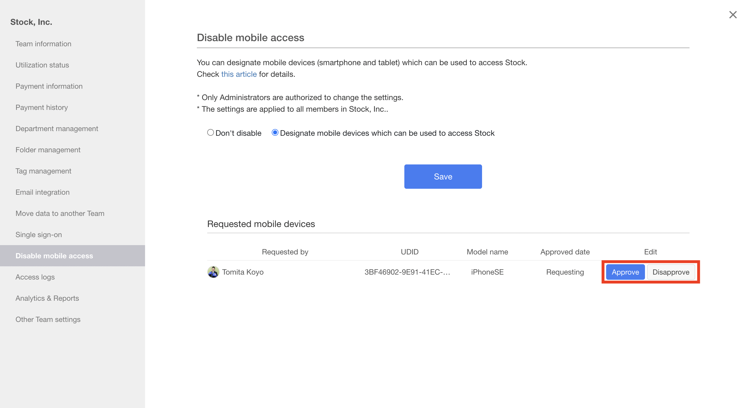 How to disable mobile access on Stock_4
