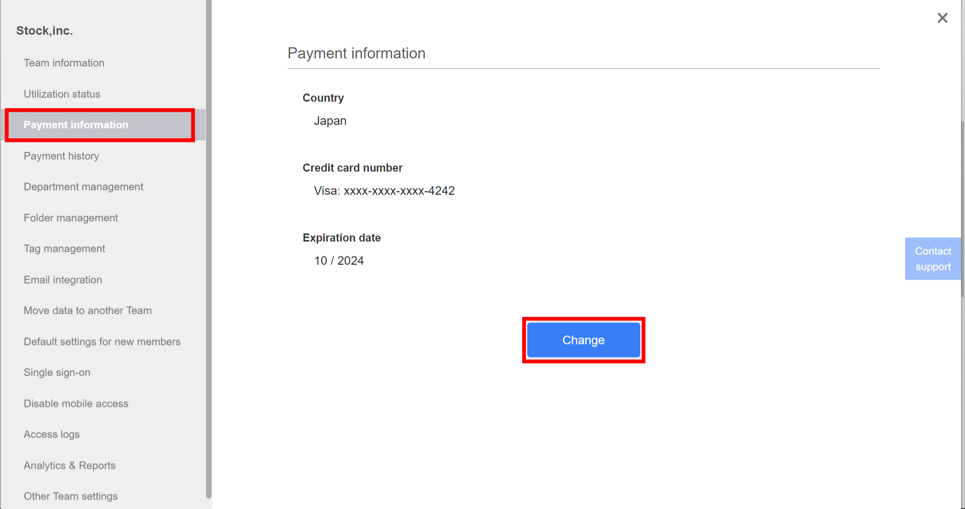 How to change the billing address for bank transfers in Stock_2