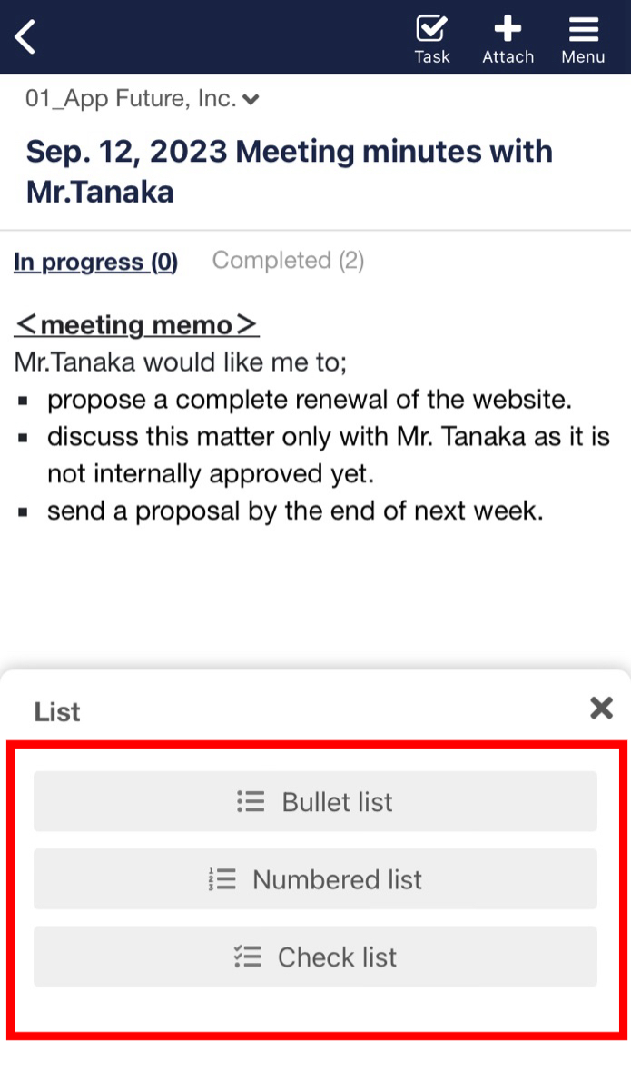 How to insert bullets in a note in Stock_3