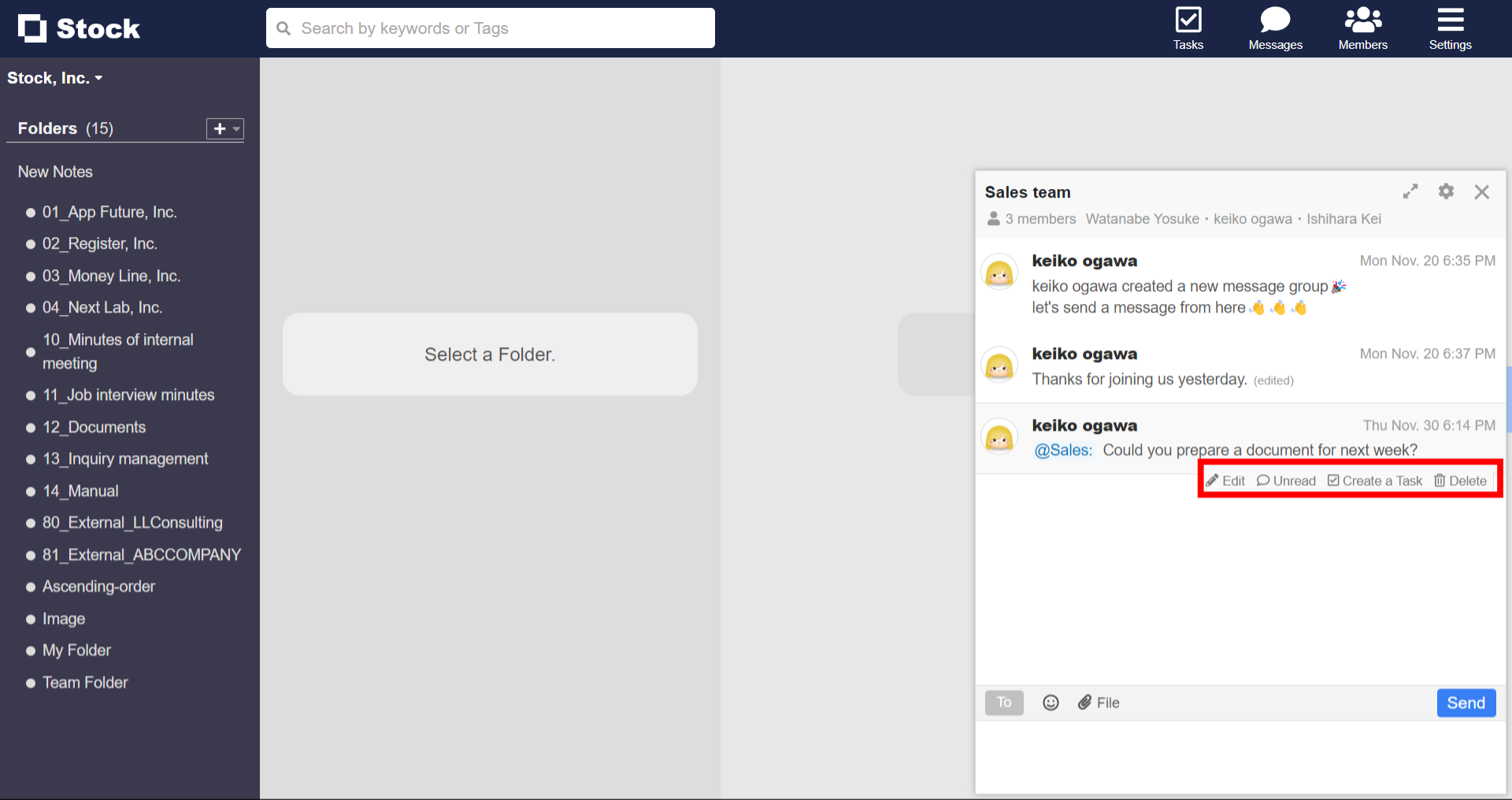 How to edit or delete a message sent with Stock_1