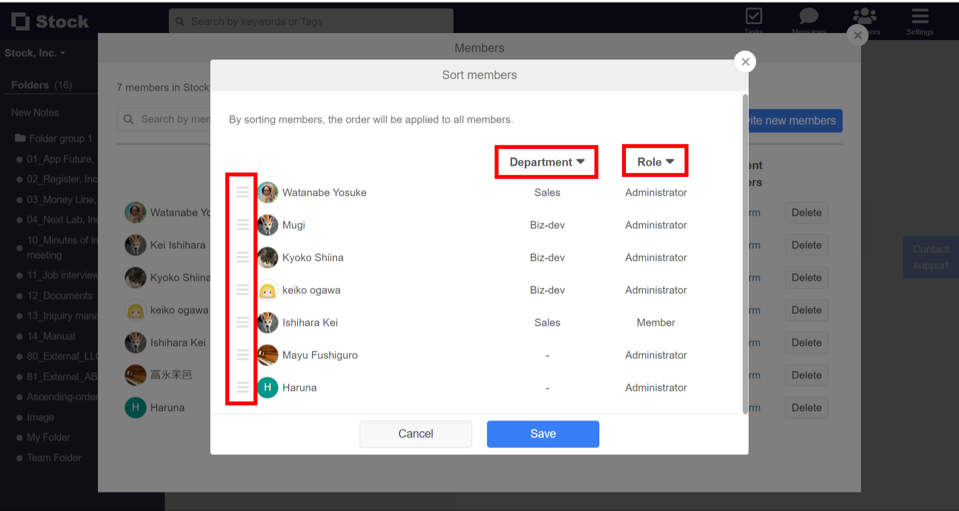 How to sort members on Stock_3