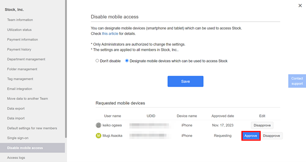 How to disable mobile access on Stock_4