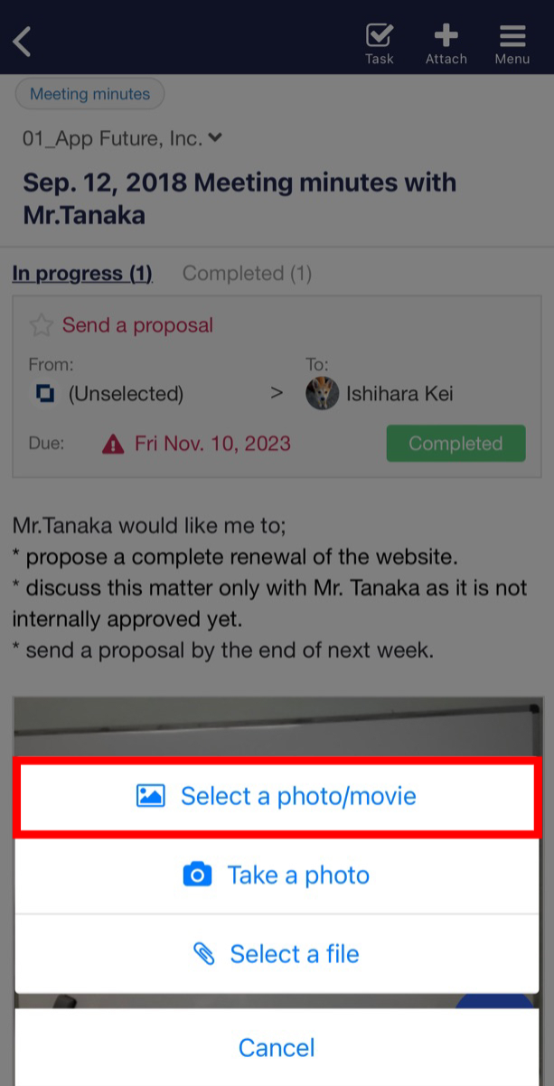 How to attach photos to Note on SP_2