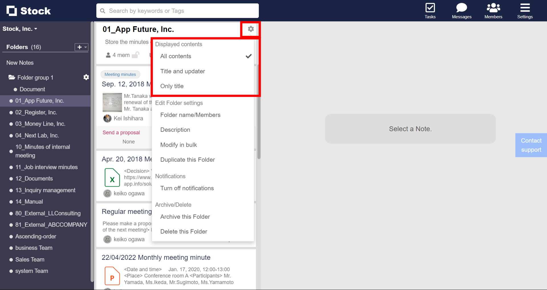 How to change the items displayed in the Note list in Stock_1