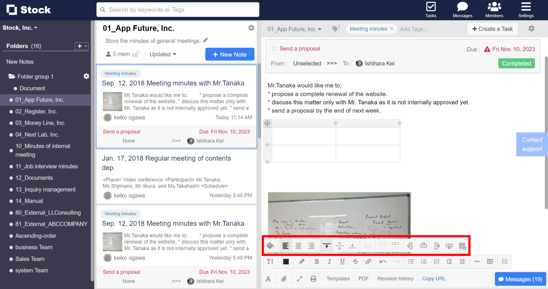 How to create a table in Note on Stock_2