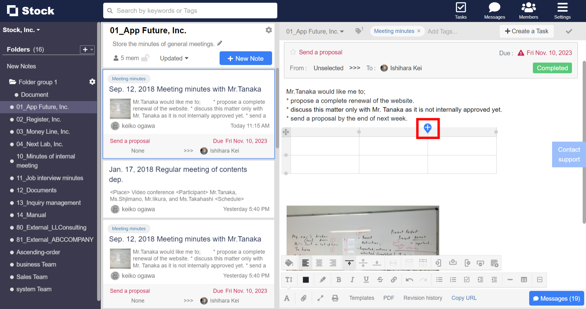 How to create a table in Note on Stock_3