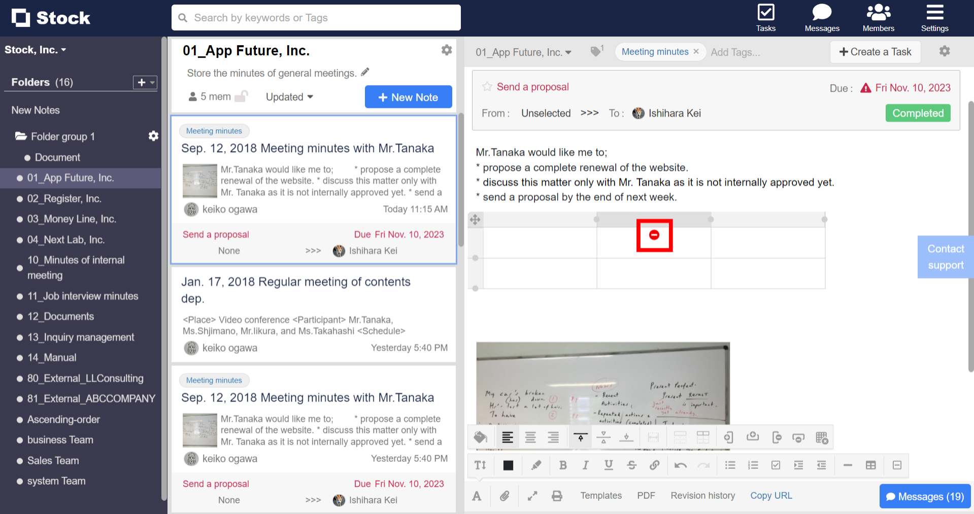 How to create a table in Note on Stock_4