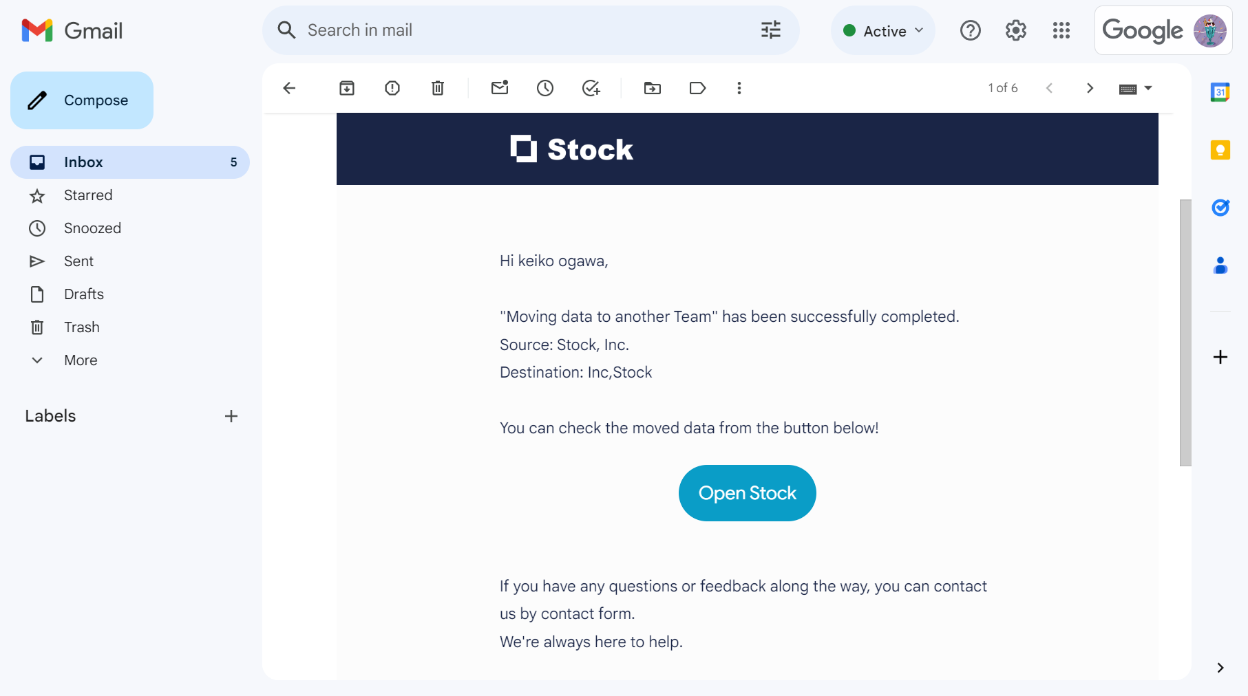 How to move data to another Team on Stock_5