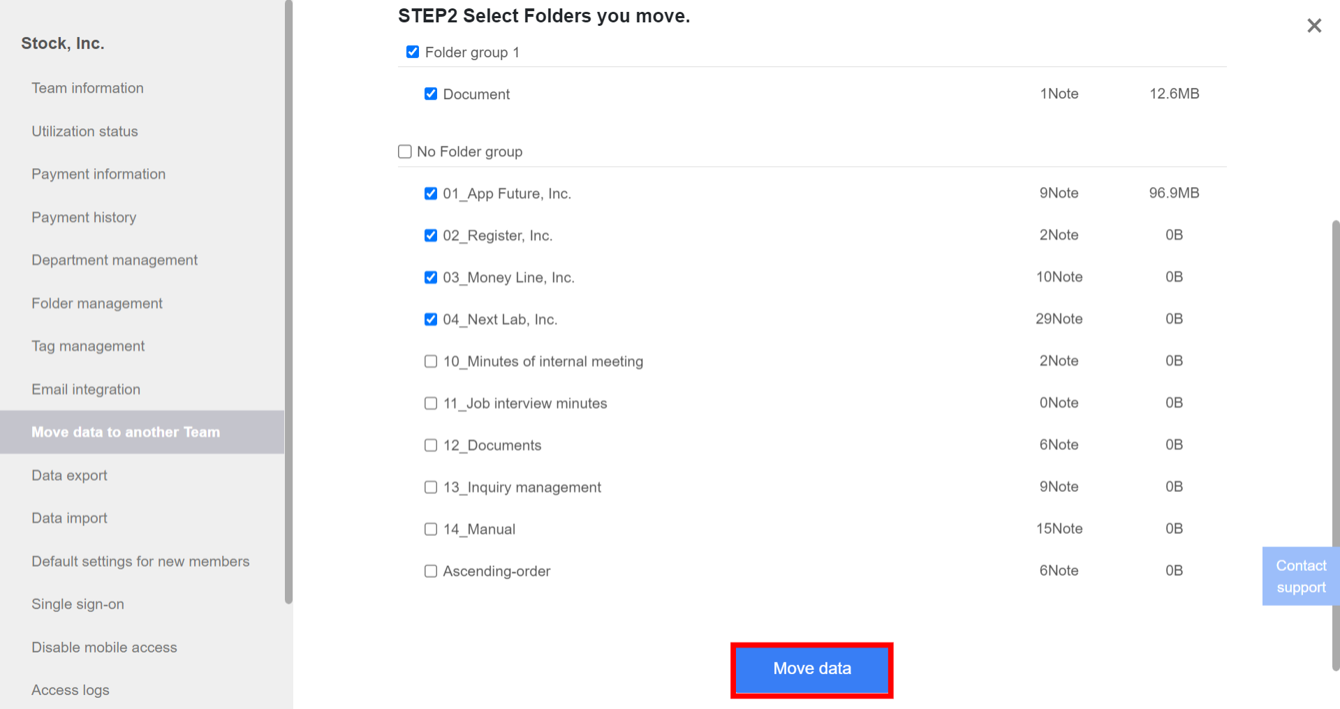 How to move data to another Team on Stock_4