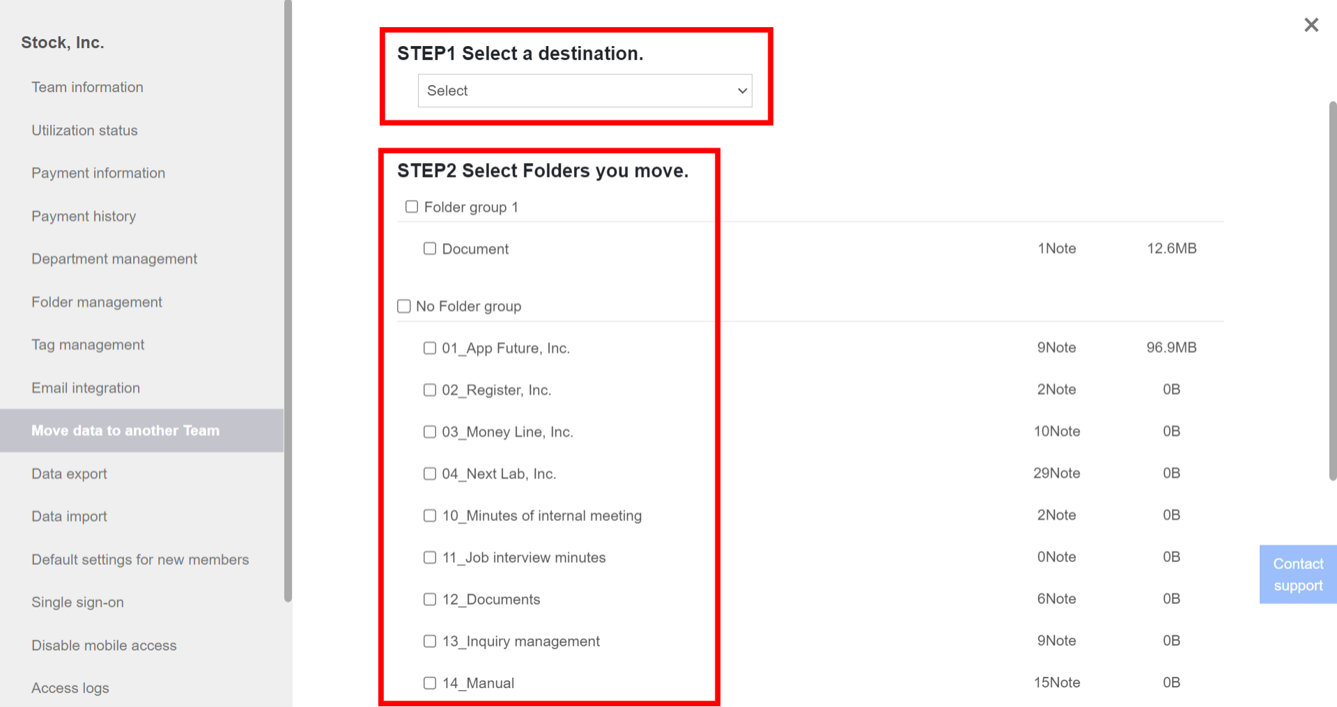 How to move data to another Team on Stock_3
