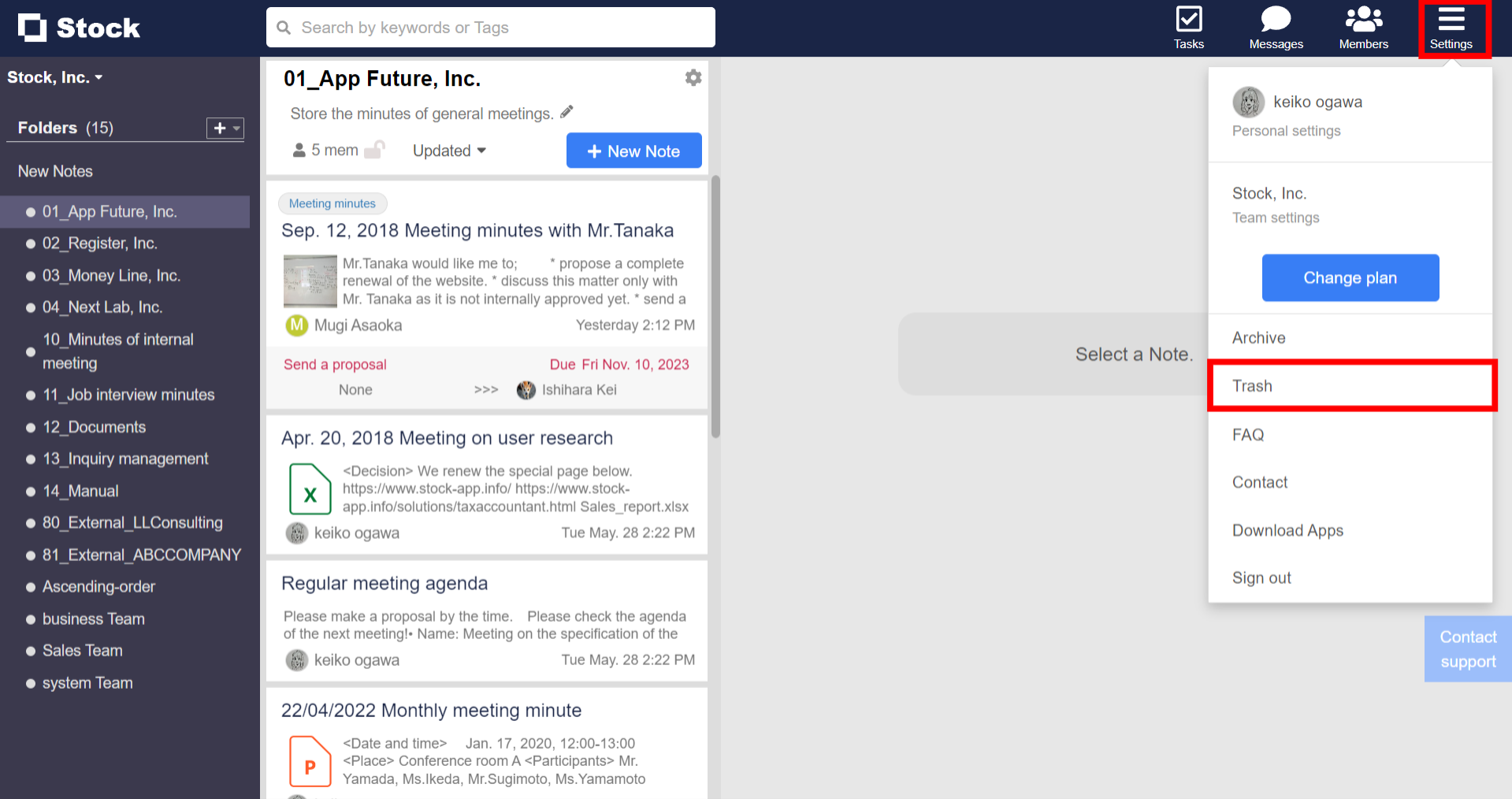 How to restore accidentally deleted Folders and Notes in Stock from the Trash_1