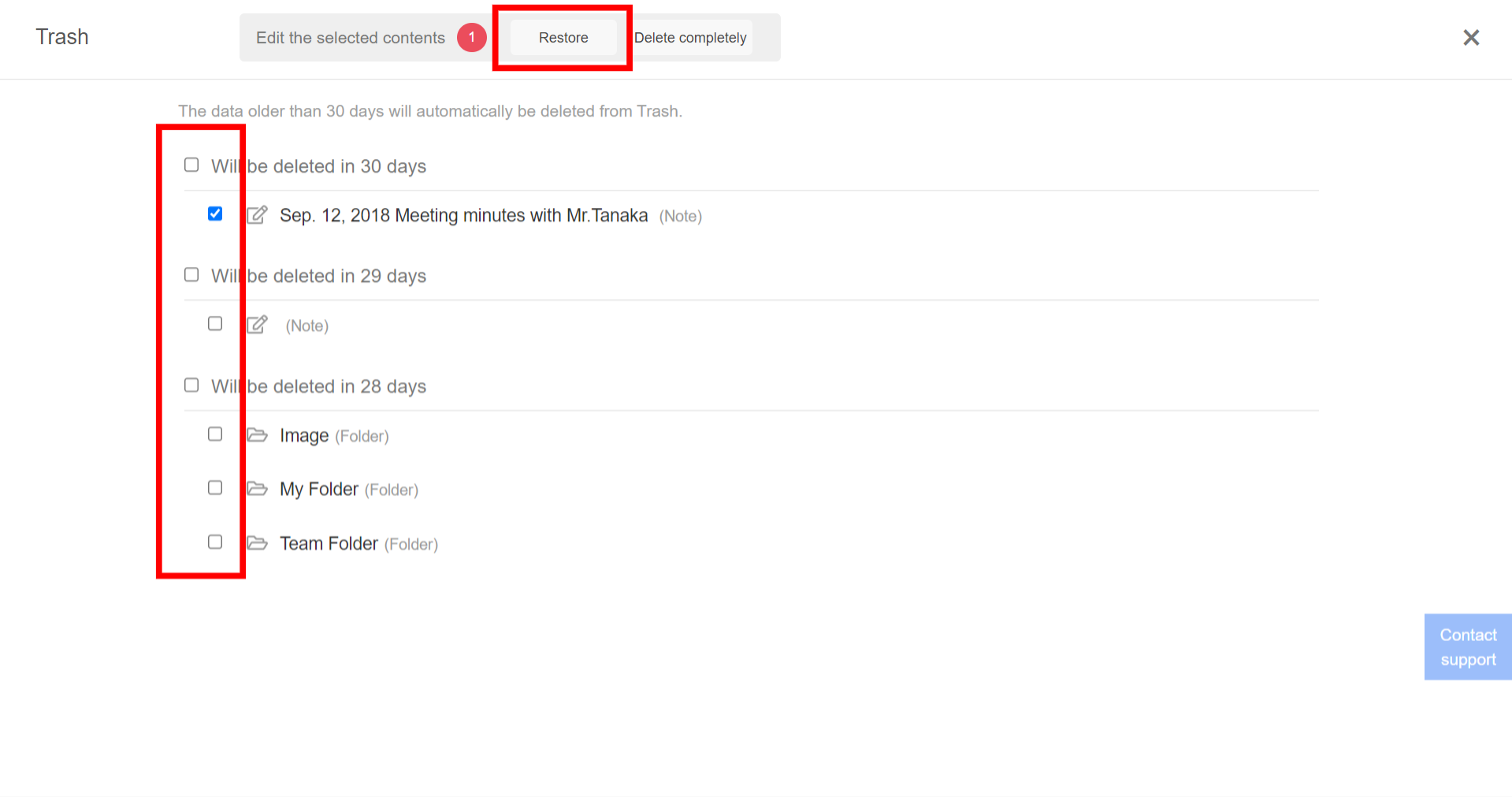 How to restore accidentally deleted Folders and Notes in Stock from the Trash_2