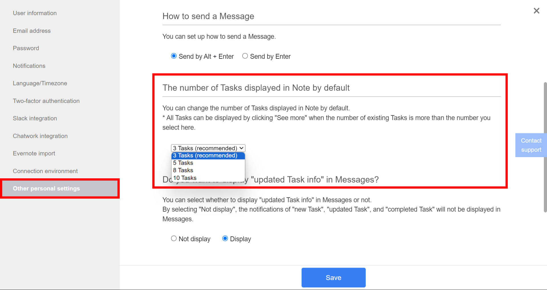 How to change the number of Tasks displayed in Note on Stock_2