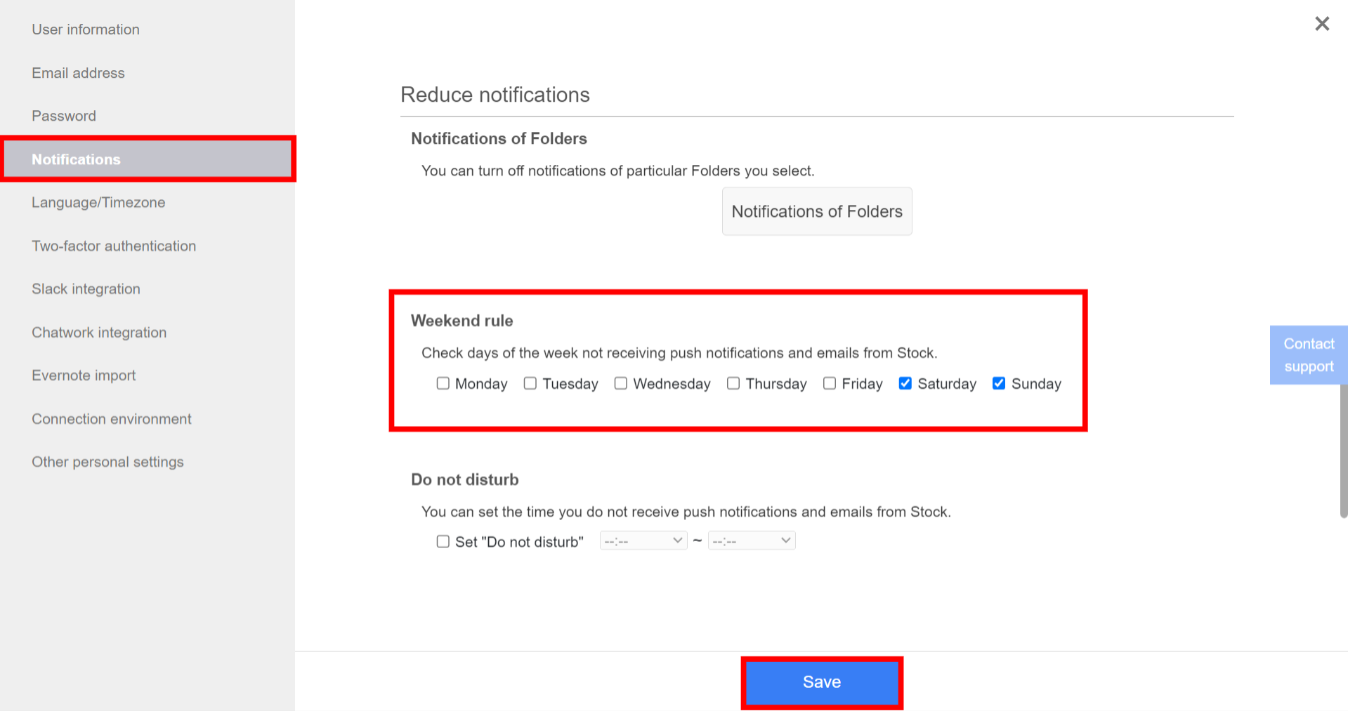 How to set not to receive notifications on the specific days of the week on Stock_2