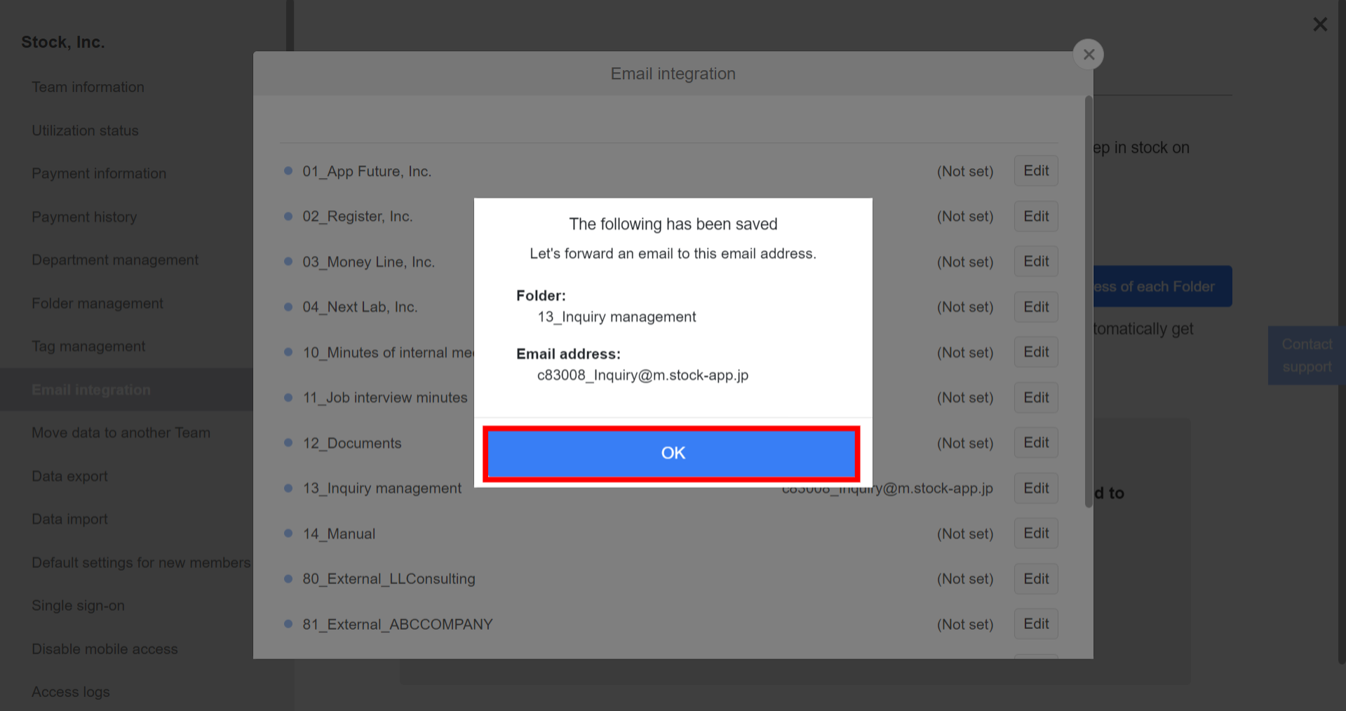 How to integrate emails on Stock_5