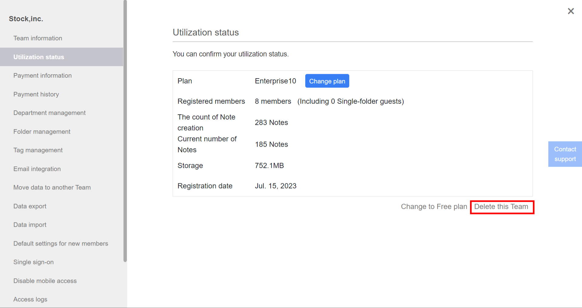 How to delete a Team on Stock_2