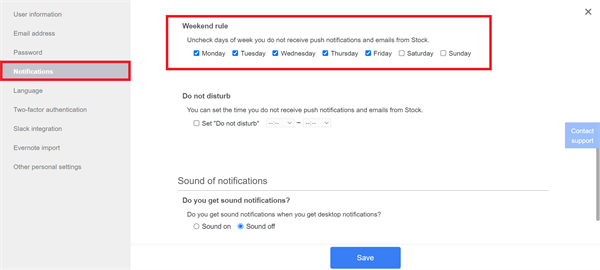 How to set not to receive notifications on the specific days of the week on Stock_2