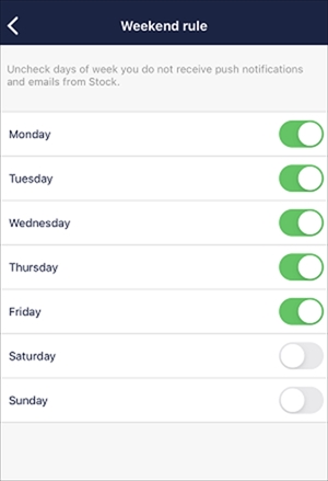 How to set not to receive notifications on the specific days of the week on Stock_6