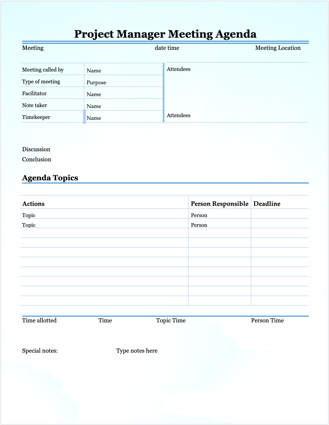 Top page of Printable Meeting Agenda Templates