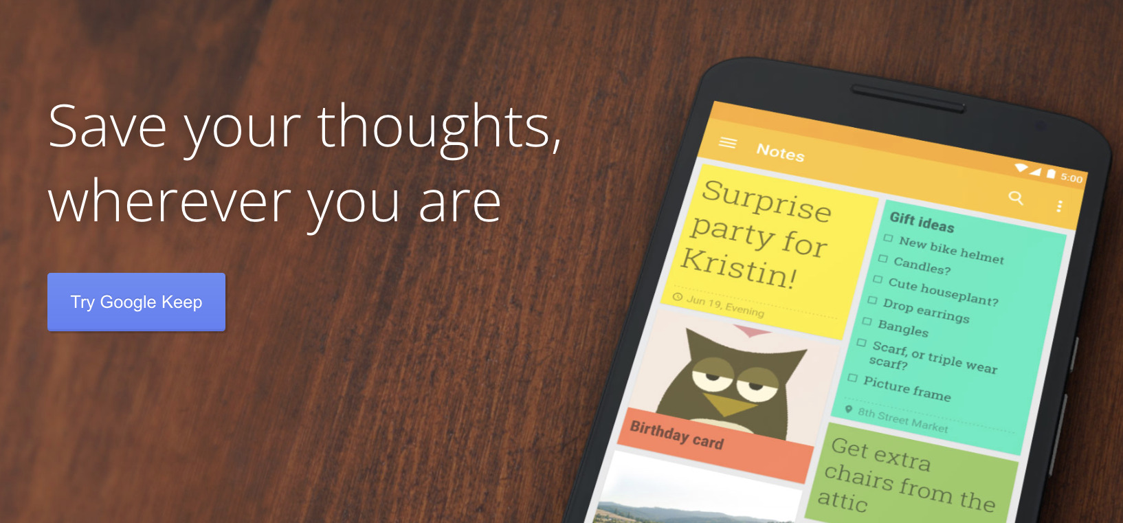 Top page of Google Keep