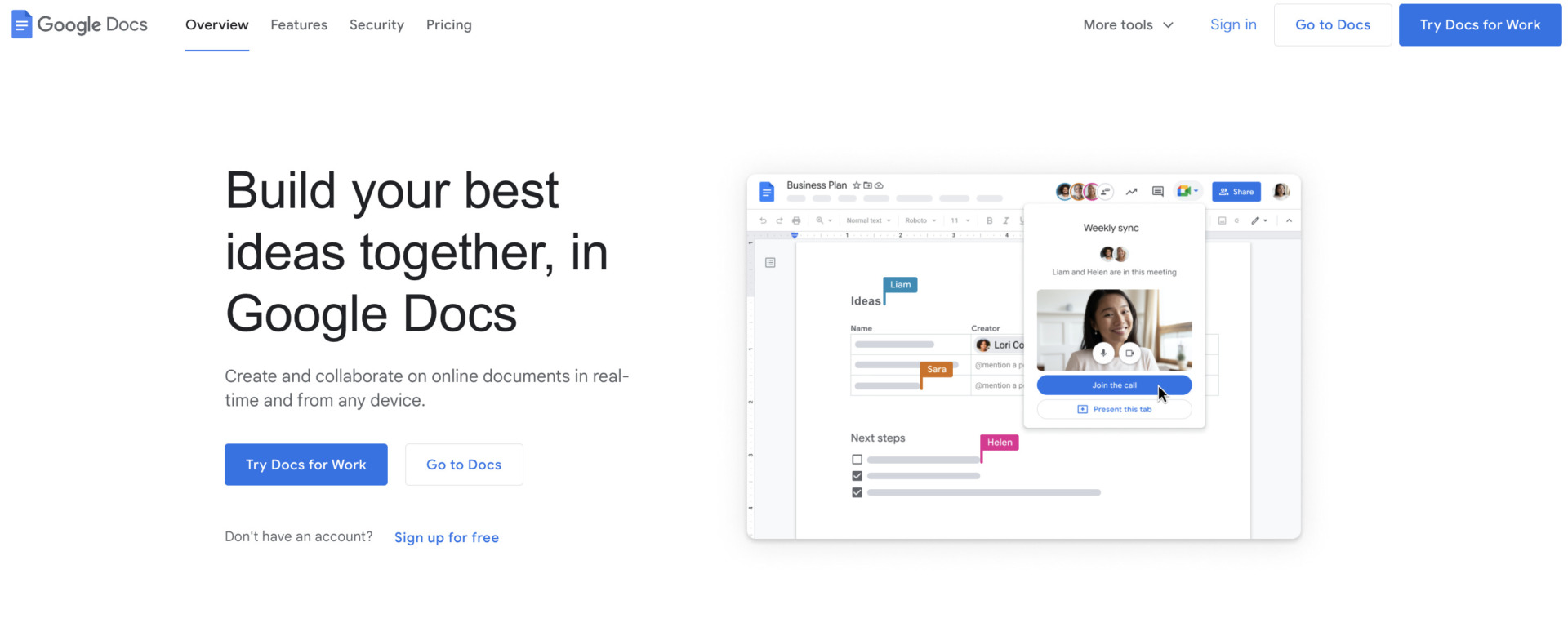 Top page of Google Docs