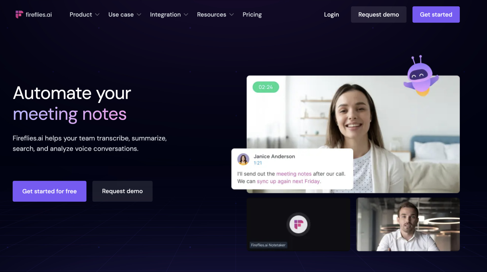 Top page of Fireflies.ai