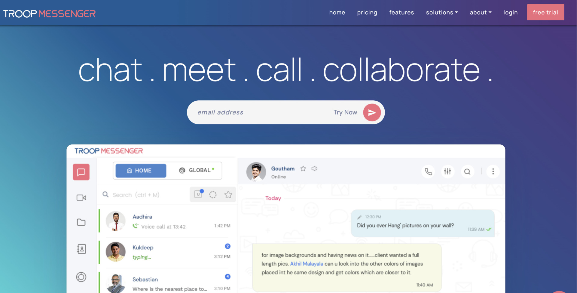 Top page of Troop Messenger