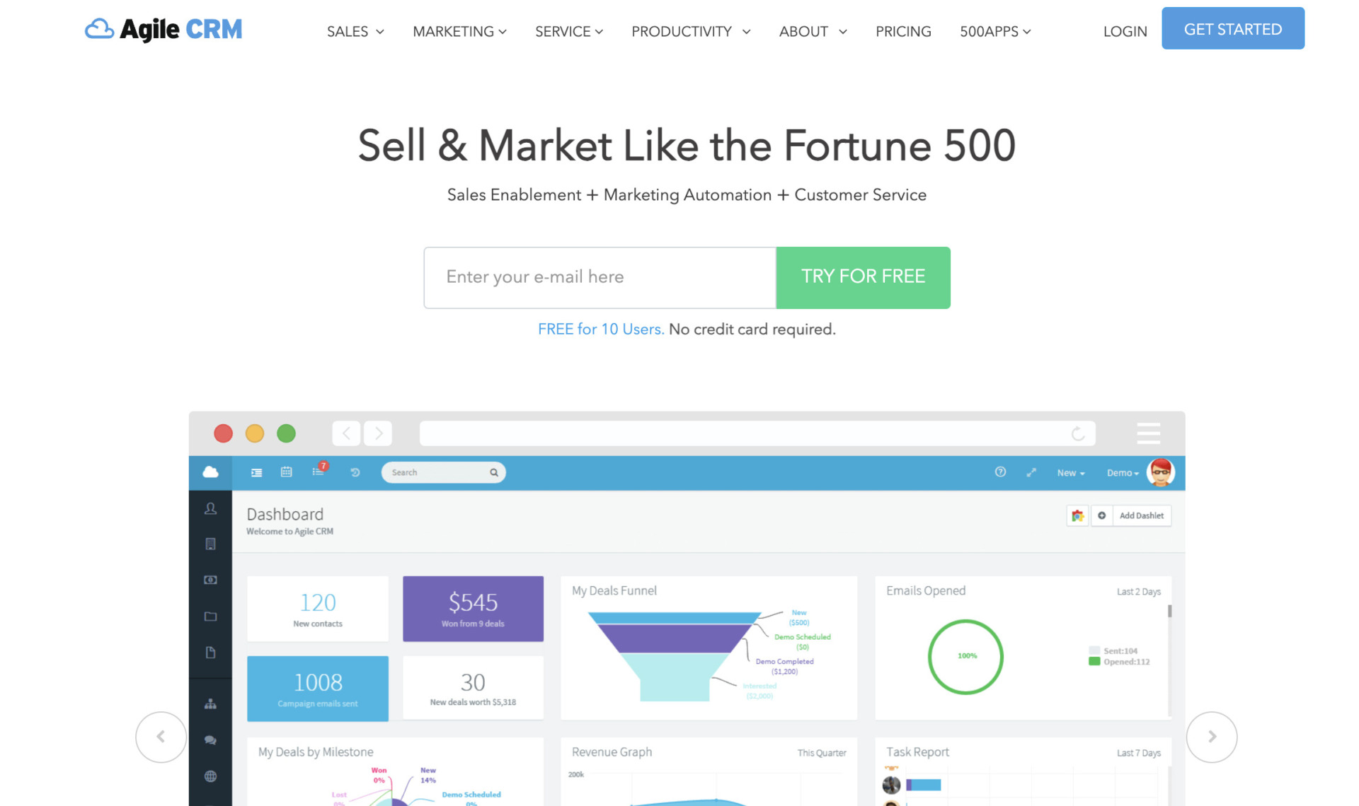 Top page of Agile CRM