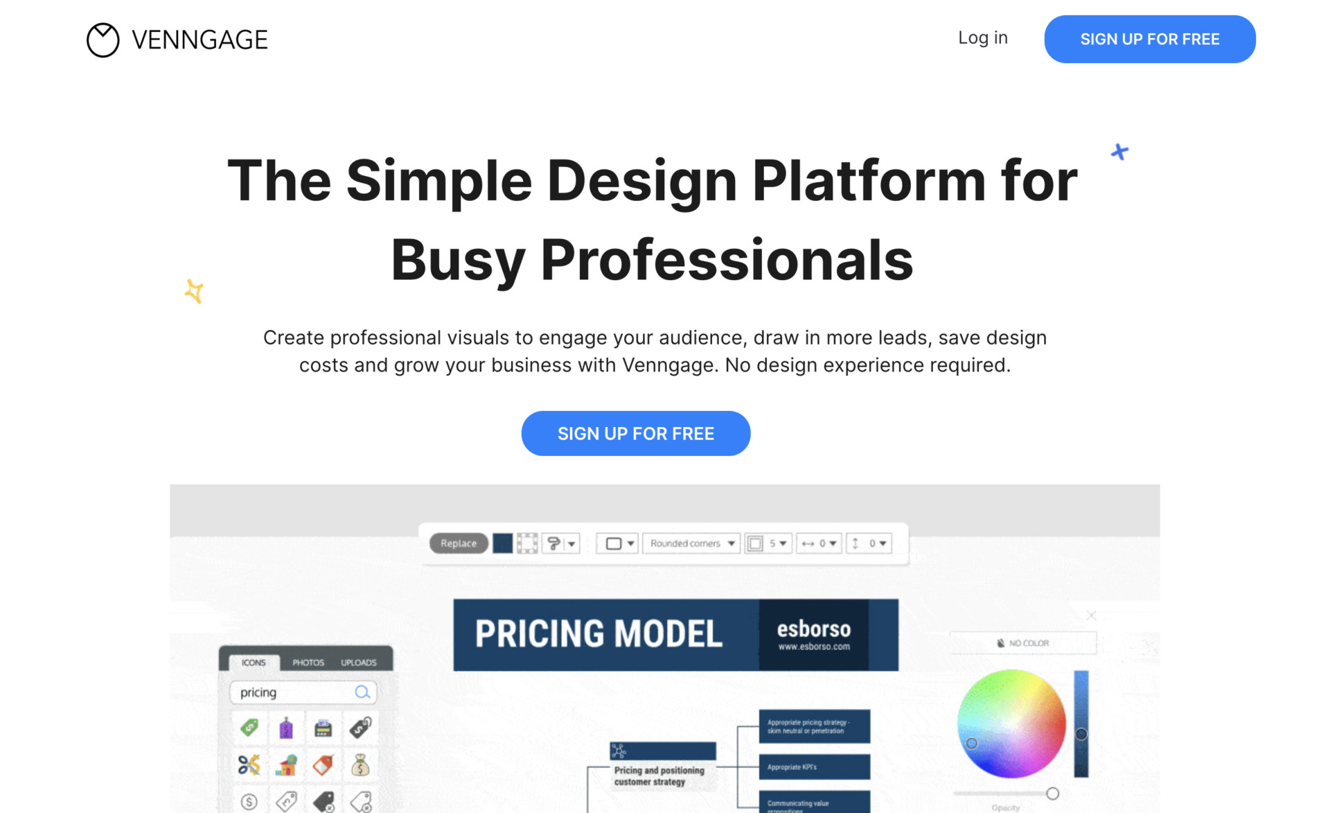 Top page of Venngage