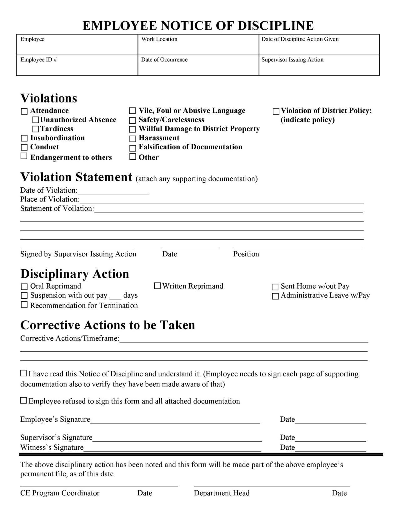 5 recommended templates of disciplinary action form – business