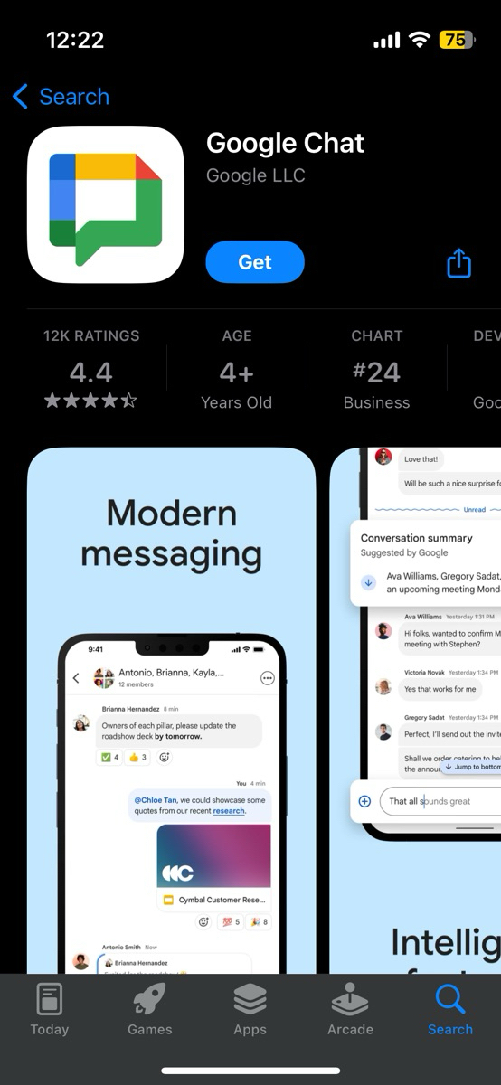Image of installing Google Chat by smartphone