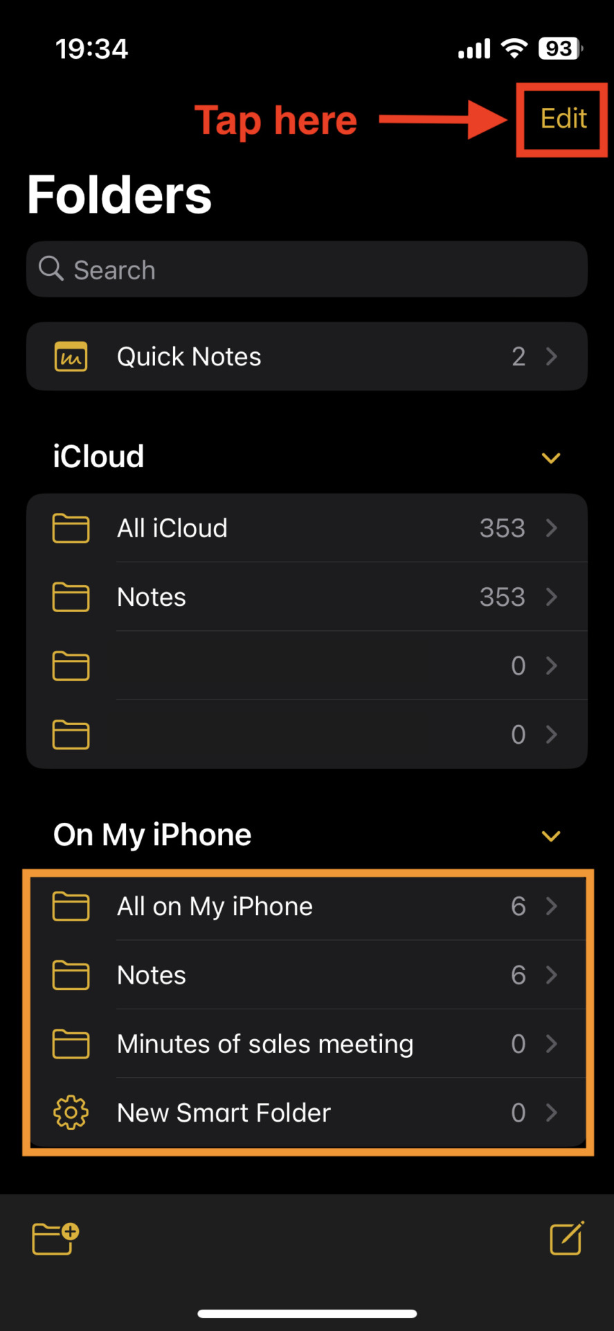 Image of selecting the [edit] of folder