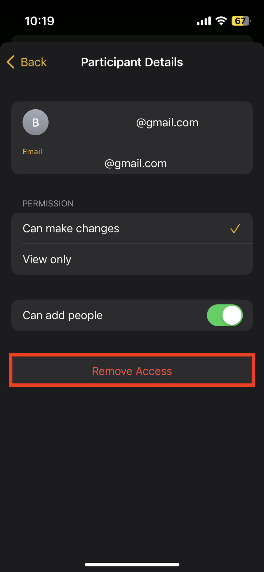 Image of screen that deleting the access authority of co-editor