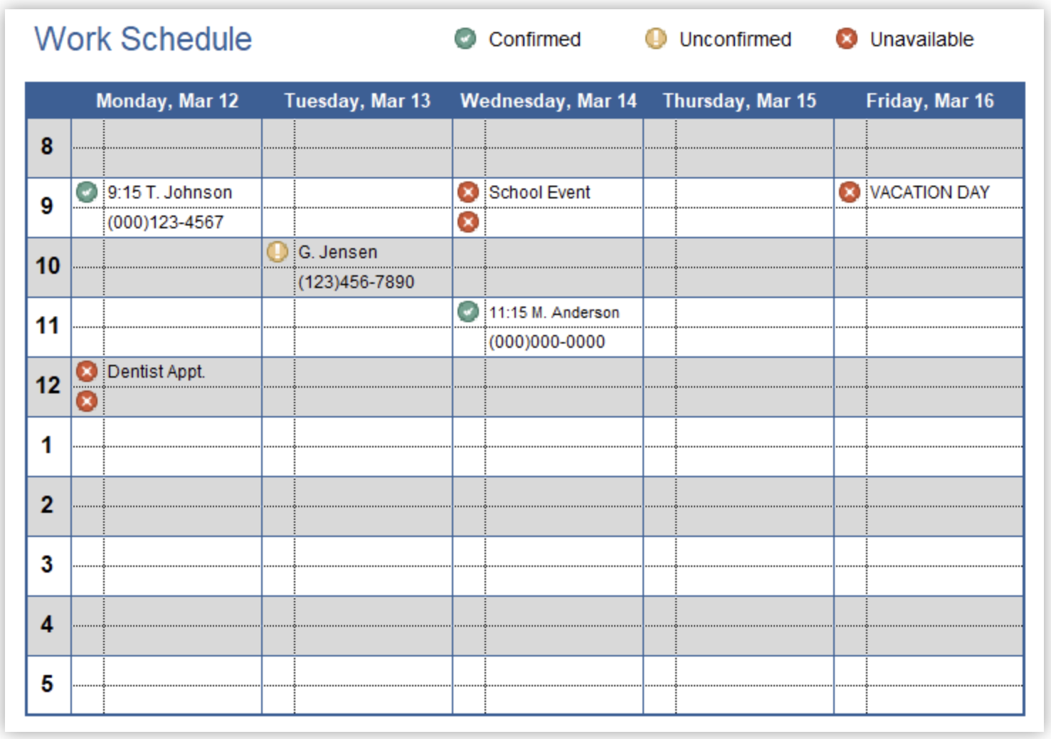 Image of shift schedule template of Vertex42