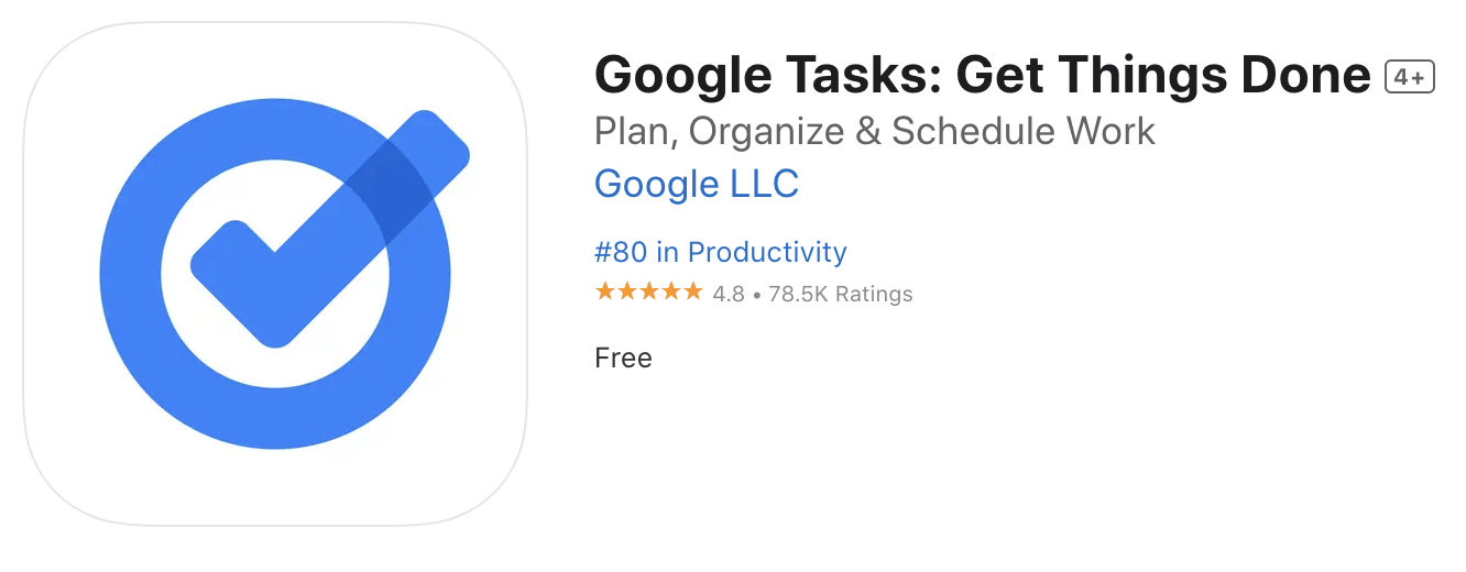 Top page of Google Tasks