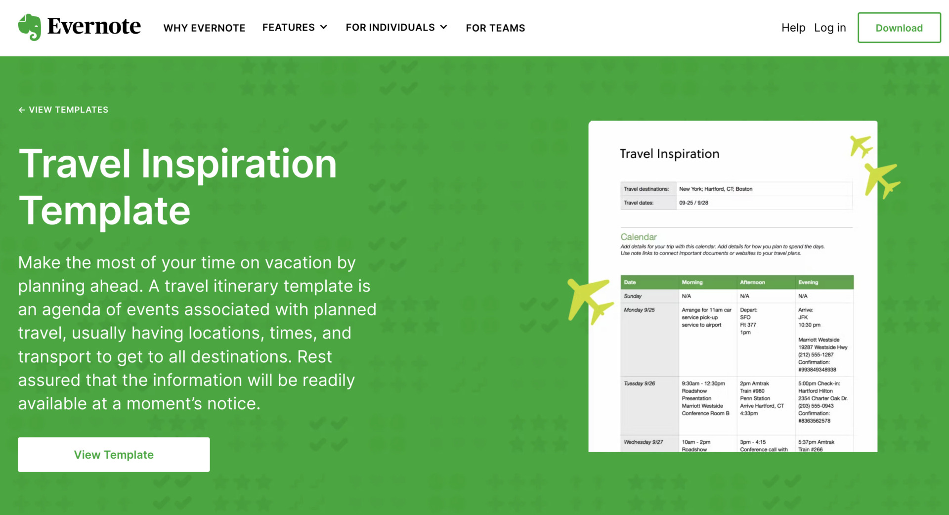 Top image of Evernote template