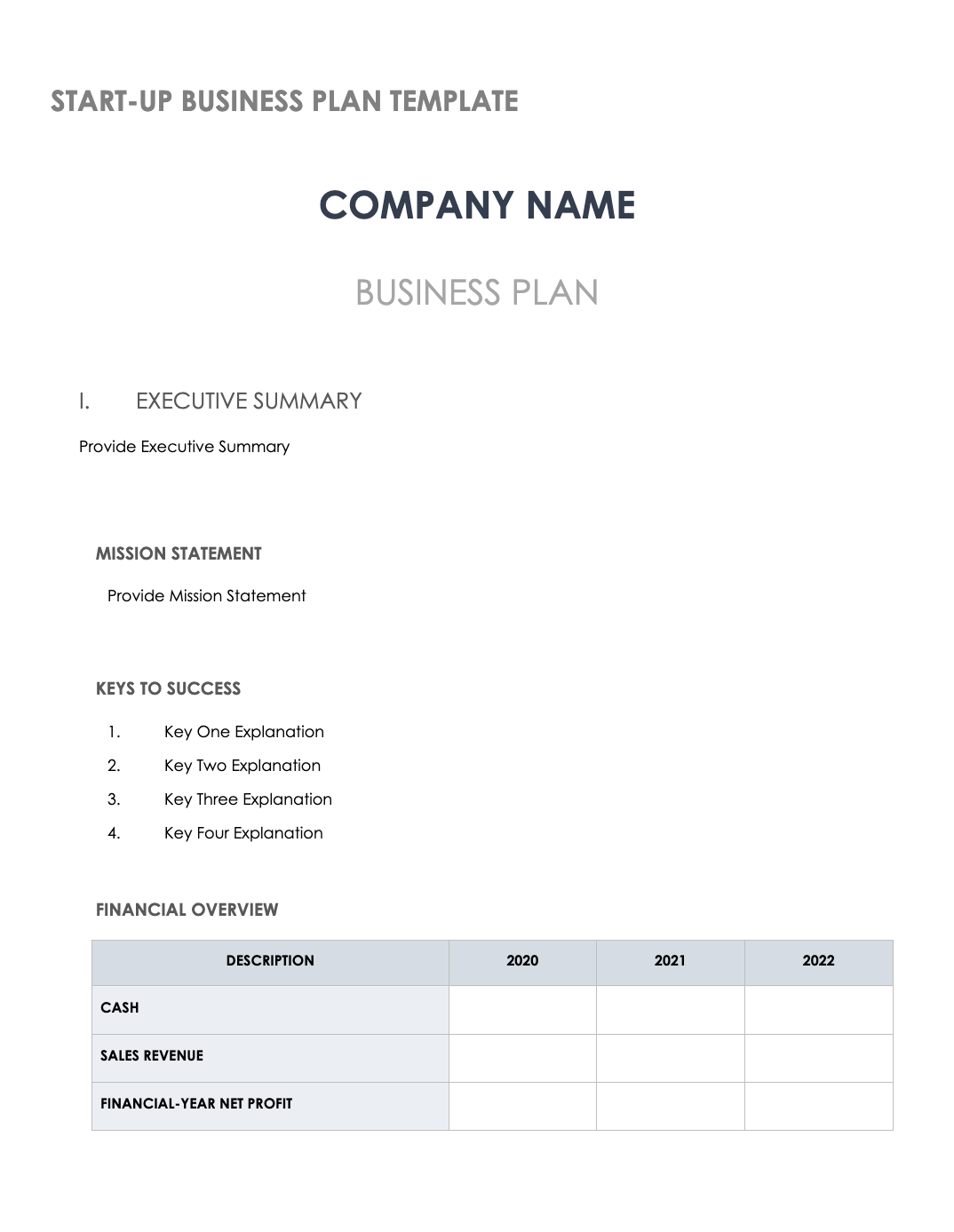 Image of startup business plan template by Smartsheet