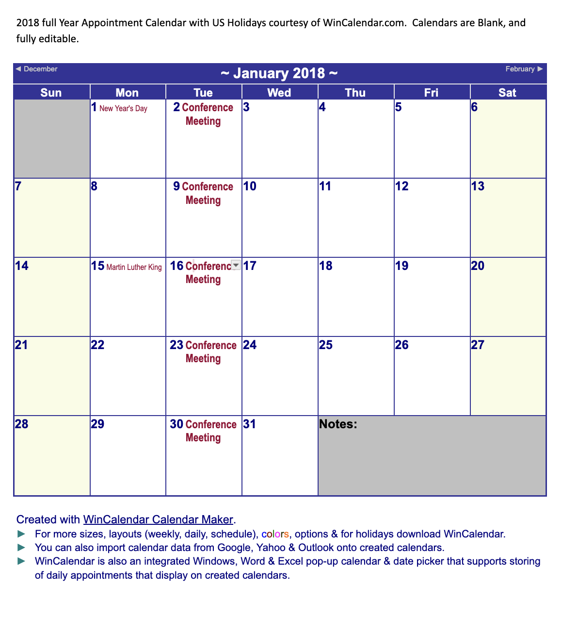 Template image from Type Calendar