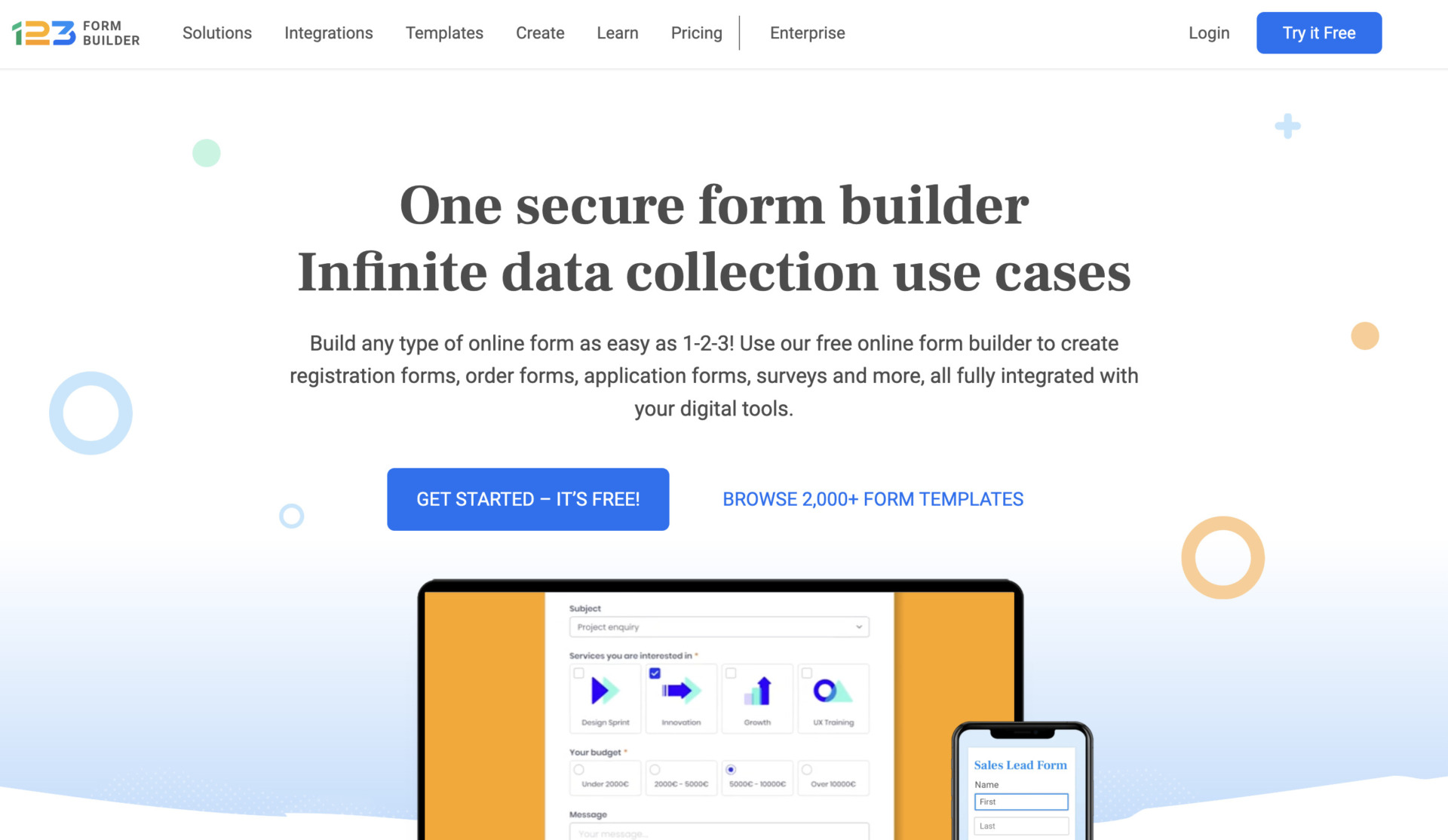 Top page of 123Formbuilder