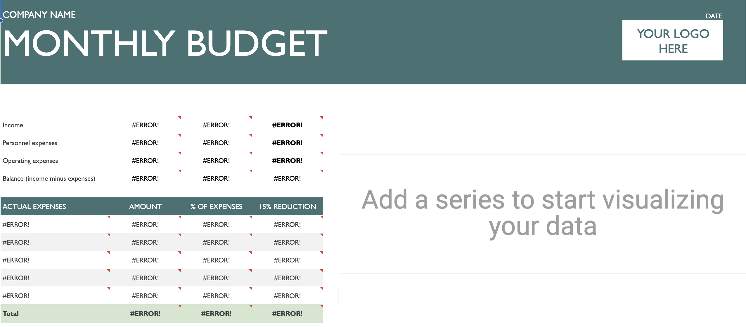 Top page of budget template from Microsoft