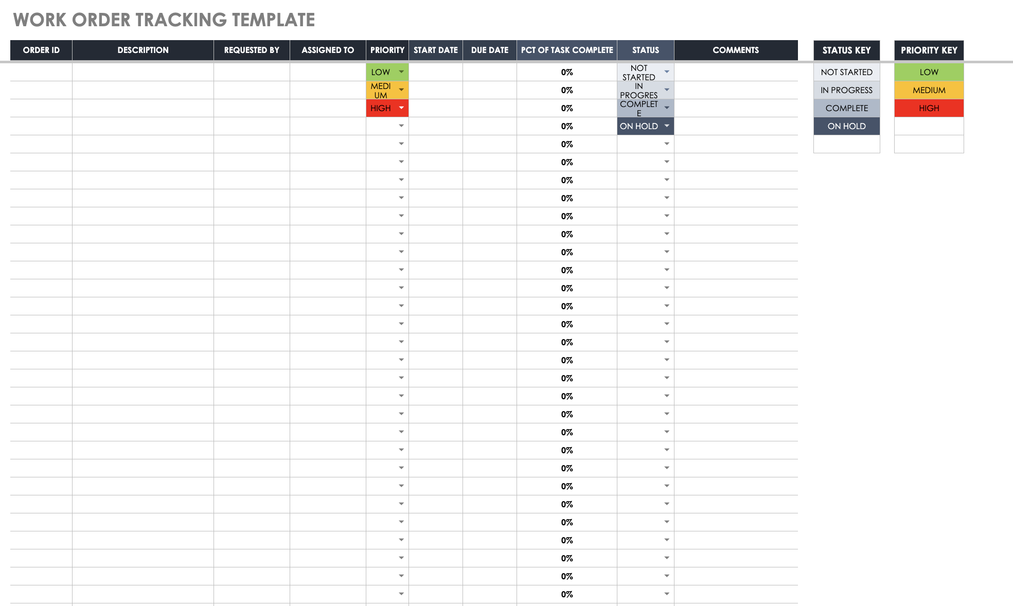 Work order templates of Smartsheet