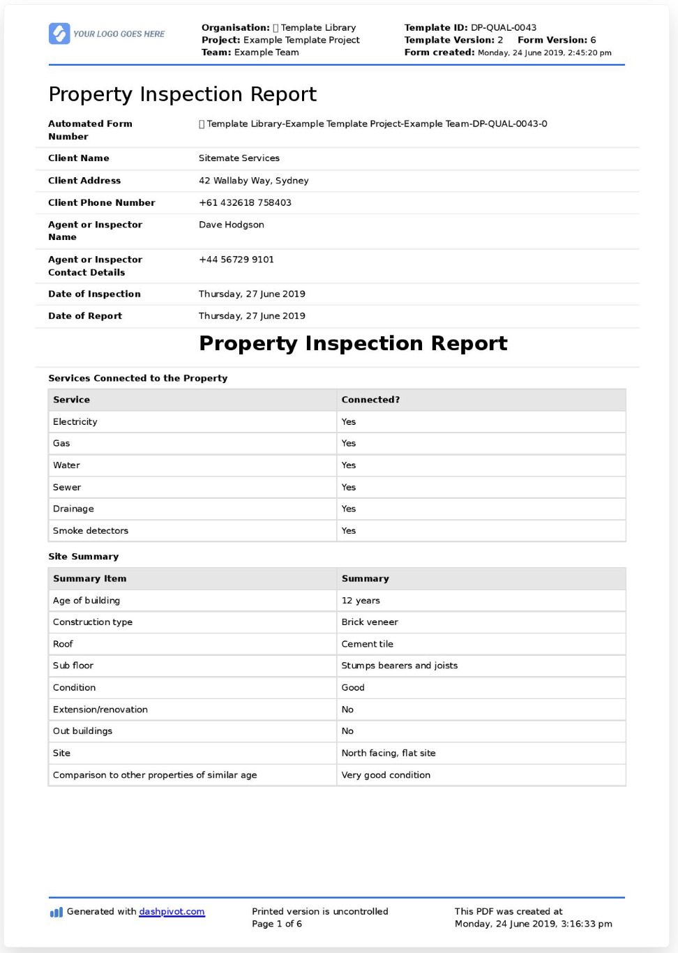 Image of inspection template