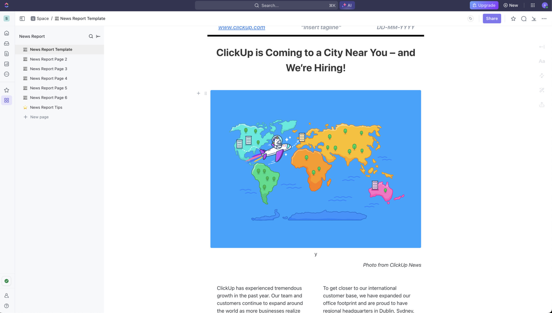 Template image of business newsletter by ClickUp
