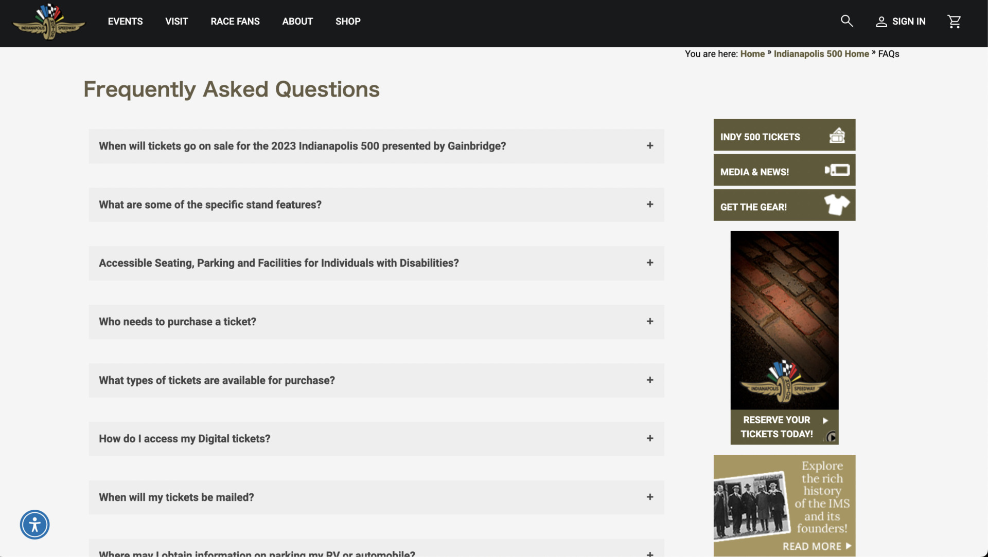 Top page of Indianpolismotorspeedway