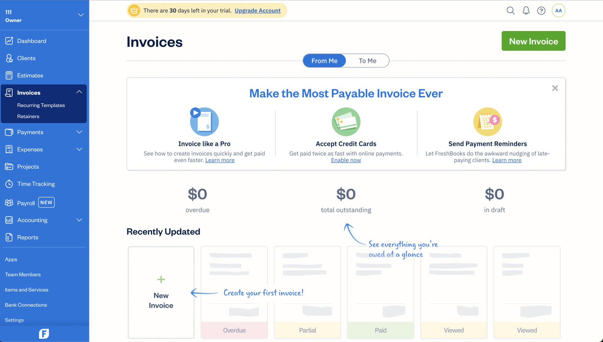 Top page of Freshbooks
