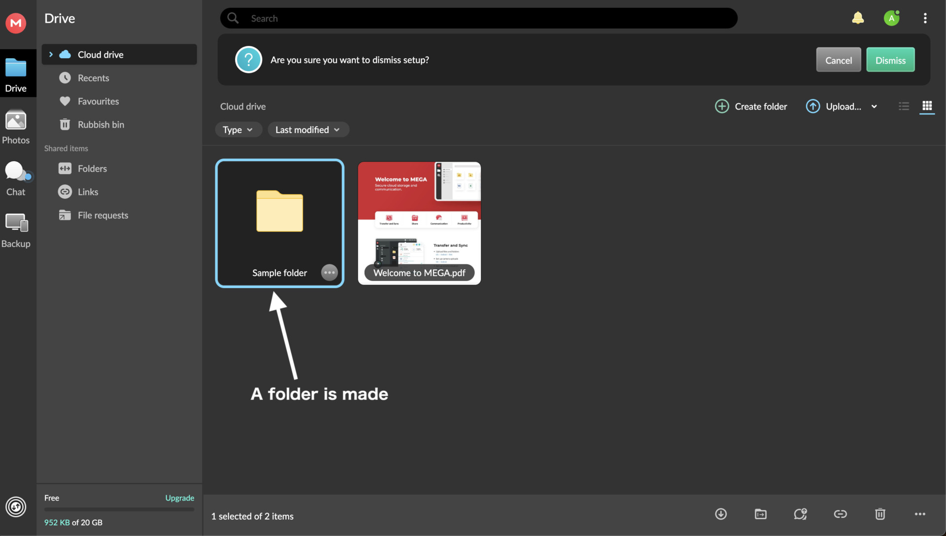 Image of new folder created