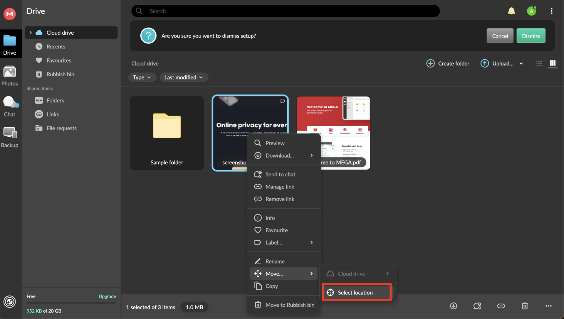 Image of choosing MOVE from some options