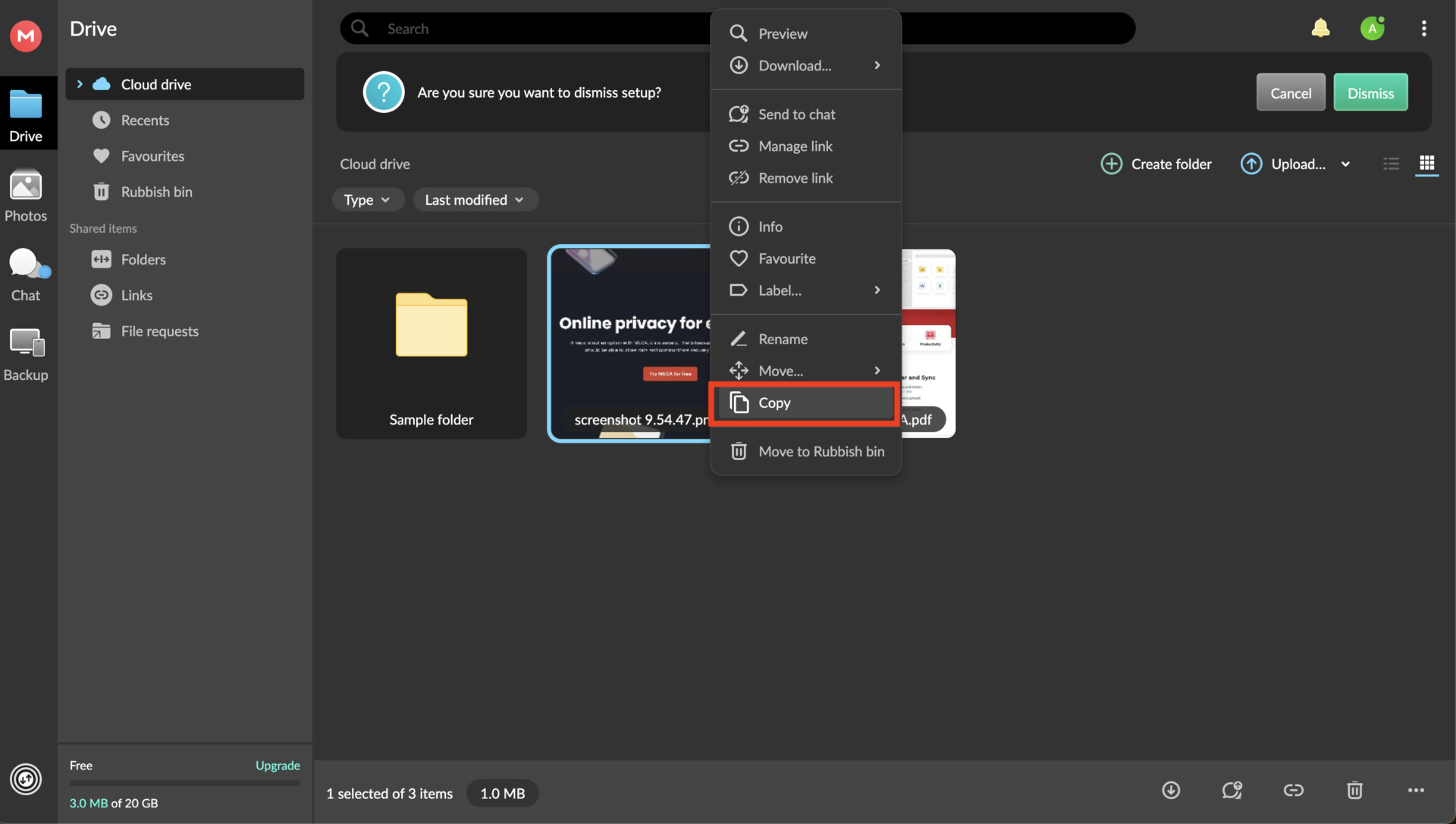 Image of choosing COPY from option