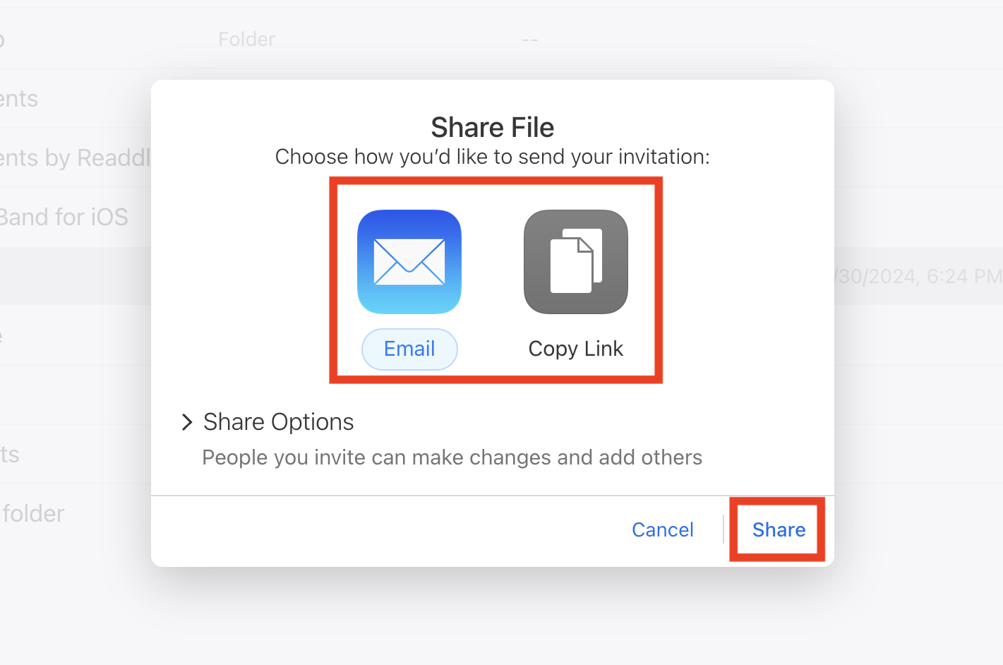 Image of choosing the way of file sharing