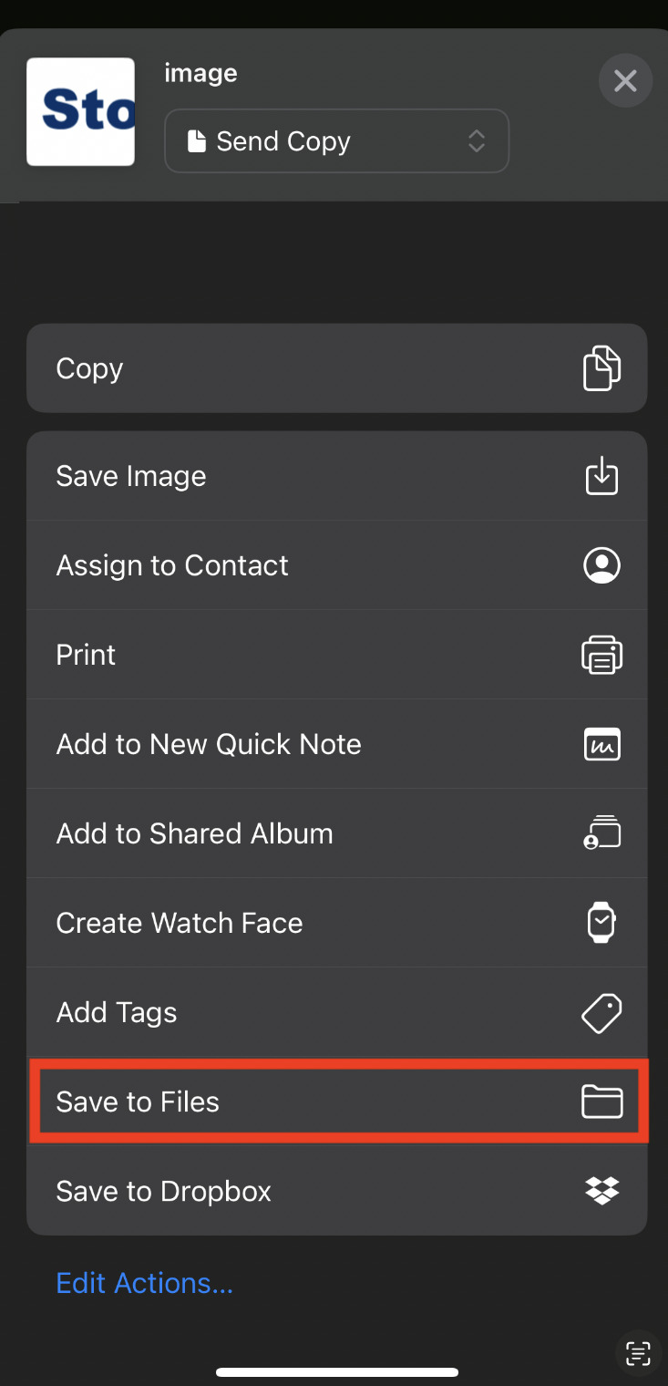 Top image of screen for saving file